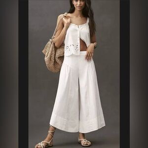 Anthropologie Linen Extended Wide Leg Waist Pants Size 10 NWT